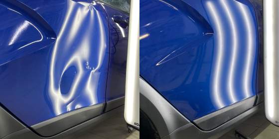 Ремонт вмятины задней двери Lada Vesta без покраски