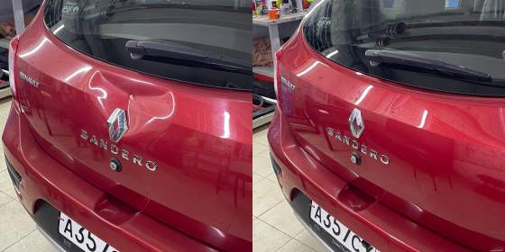 Ремонт вмятины крышки багажника Renault Sandero без покраски