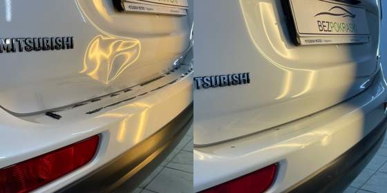 Ремонт вмятины крышки багажника Mitsubishi Outlander без покраски 